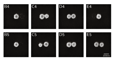 Fig. 2: SEM images of different nanostructures that were fabricated as part of a 5x5 array