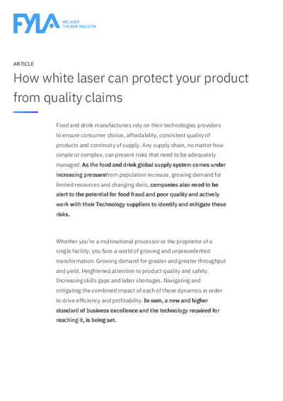 Article - How white laser can protect your product from quality claims