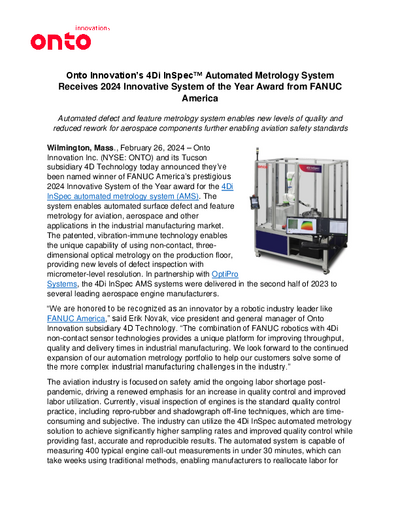 4D InSpec™ Wins 2024 Innovative System of the Year