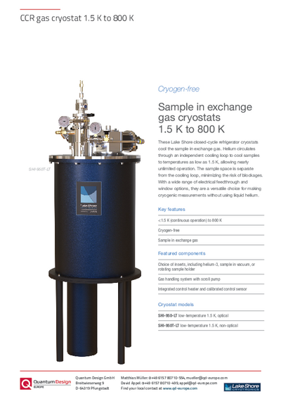 CCR gas cryostat 1.5K to 800 K
