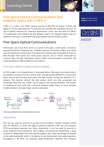 Free Space Optical Communications and Adaptive Optics with C-RED 3