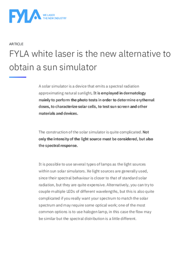 Article - FYLA white laser is the new alternative to obtain a sun simulator