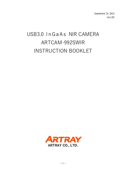 USB3.0 InGaAs NIR CAMERA ARTCAM-992SWIR INSTRUCTION BOOKLET