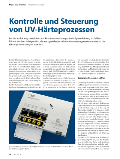 Kontrolle und Steuerung von UV-Härteprozessen (veröffentlicht in Zeitschrift JOT 2018)