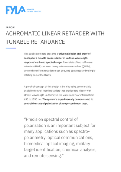 Article - ACHROMATIC LINEAR RETARDER WITH TUNABLE RETARDANCE