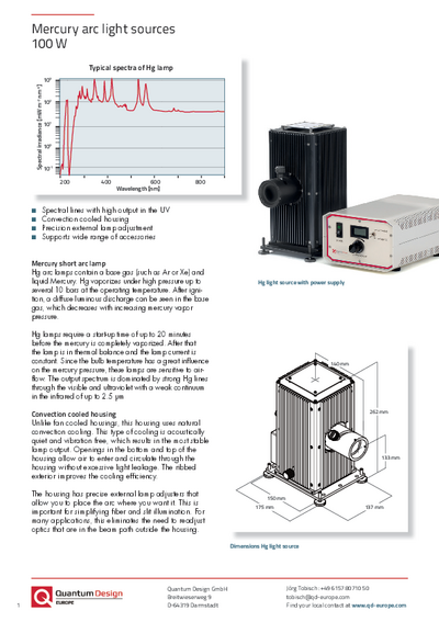 100 W Hg arc light source 