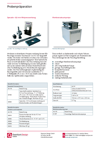 Minipresswerkzeug und Vakuumpumpe