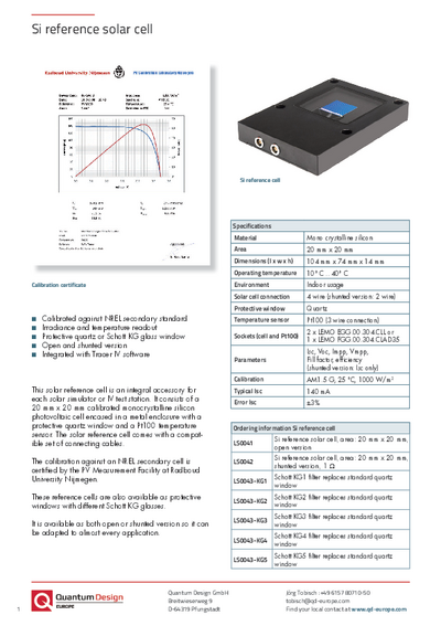 Si reference solar cell