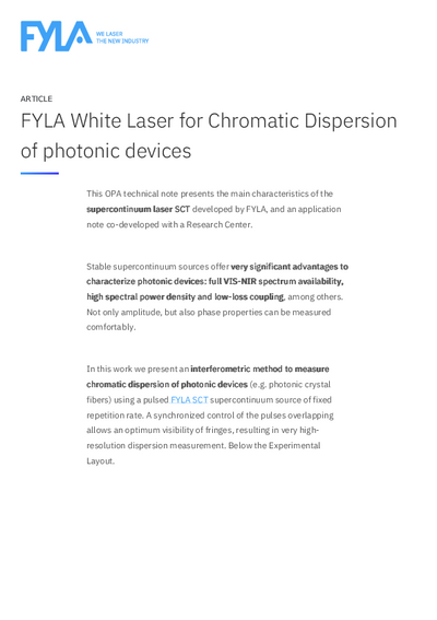 Article - FYLA White Laser for Chromatic Dispersion of photonic devices