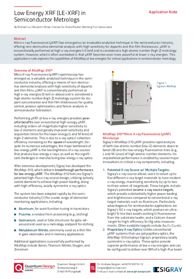 Low Energy XRF (LE-XRF) in Semiconductor Metrology