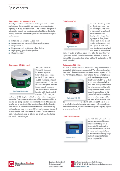 Spin coaters, brochure english 