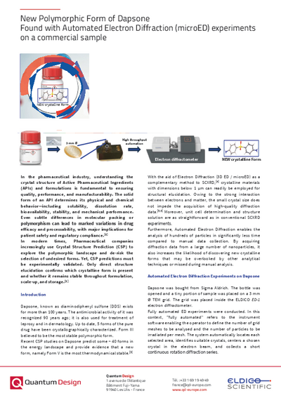 New Polymorphic Form of Dapsone - Found with Automated Electron Diffraction (microED) experiments on a commercial sample
