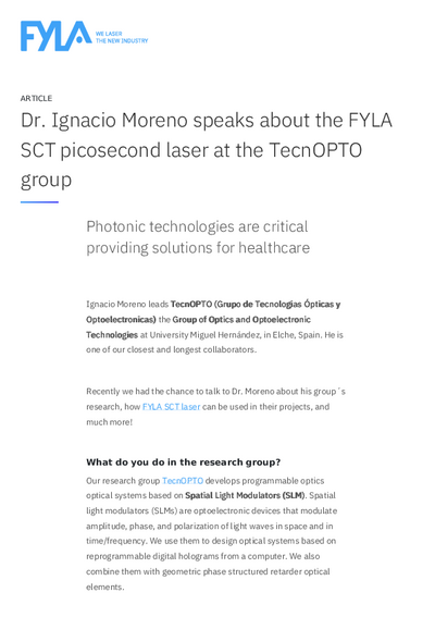 Article - Dr. Ignacio Moreno speaks about the FYLA SCT picosecond laser at the TecnOPTO group