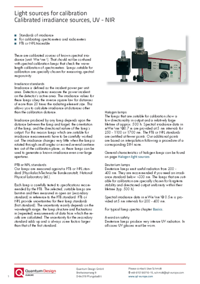 Calibrated irradiance source UV-IR