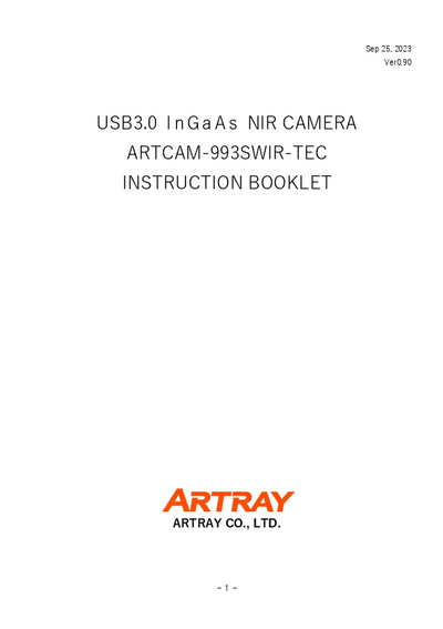 USB3.0 InGaAs NIR CAMERA ARTCAM-993SWIR-TEC INSTRUCTION BOOKLET