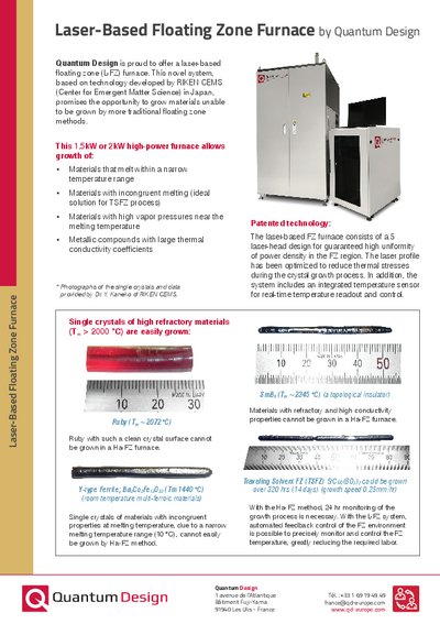 Laser based floating zone furnace