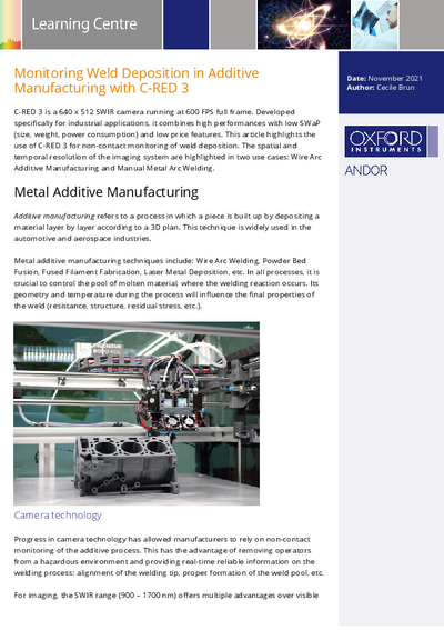 Monitoring Weld Deposition in Additive Manufacturing with C-RED 3