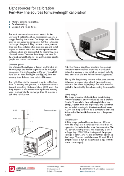 Pen-Ray Line sources for wavelength calibration