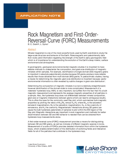 Application Note - Rock Magnetism and First-Order- Reversal-Curve (FORC) Measurements