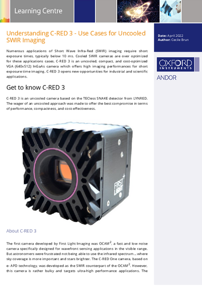 Understanding C-RED 3 - Use Cases for Uncooled SWIR Imaging