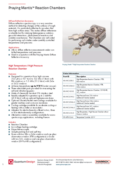 Diffuse Reflection Accessory – Praying Mantis Reaction Chambers