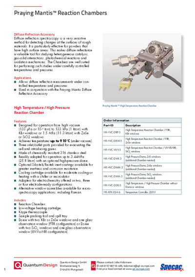 Diffuse Reflection Accessory – Praying Mantis Reaction Chambers