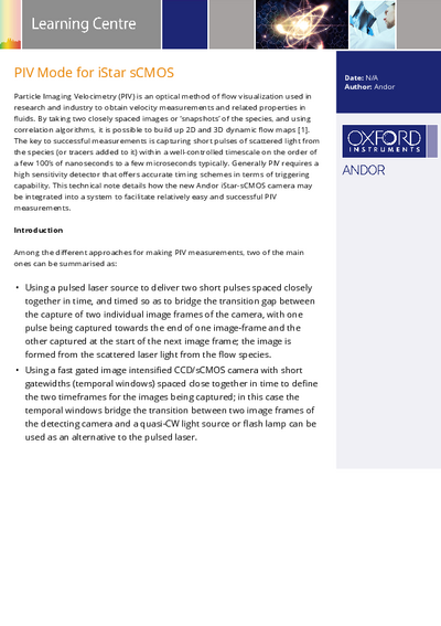 PIV mode for iStar sCMOS