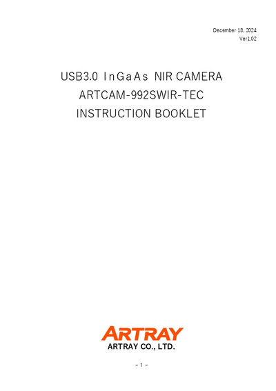 USB3.0 InGaAs NIR CAMERA ARTCAM-992SWIR-TEC INSTRUCTION BOOKLET