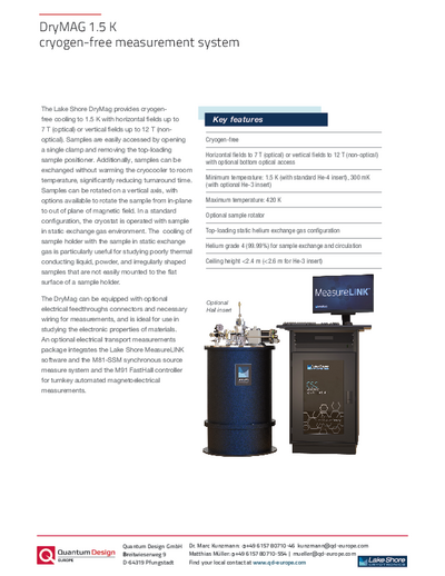 DryMAG 1.5 K Cryogen-free measurement system